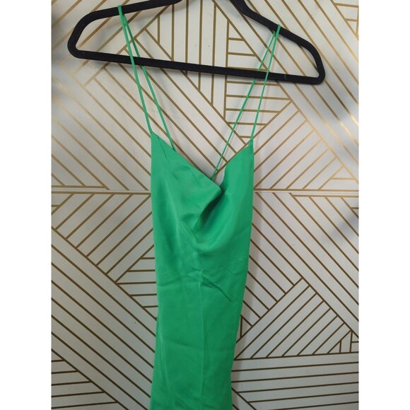 Zara Green Satin Effect Slip Mini Dress Cowl Neck Crisscross Straps Size Medium - Picture 4 of 6